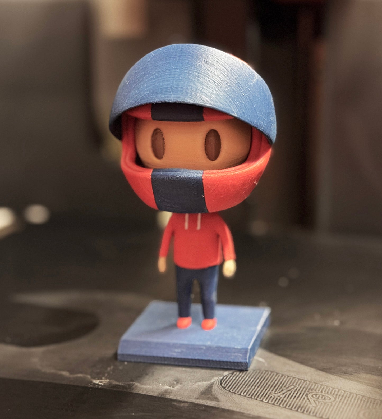 Red and Blue 3D Printed Figure from the front